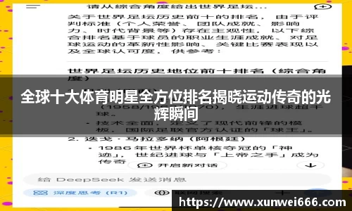 全球十大体育明星全方位排名揭晓运动传奇的光辉瞬间